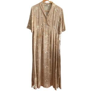 90s Vintage David Dart Force One Cream tan Portrait Print Babydoll Dress Medium